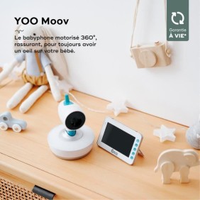 BabymoovYOO Moov Babyphone Vidéo Motorisé avec vue a 360°, Ecran 4,3'' Veilleuse, 5 Berceuses, Mode VOX, Talkie Walkie, Portée 3