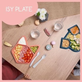 BABYMOOV Assiette compartimentée bébé ISY PLATE en silicone souple & solide, antidérapente, passe lave-vaisselle, renard terraco