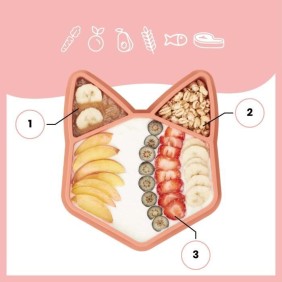 BABYMOOV Assiette compartimentée bébé ISY PLATE en silicone souple & solide, antidérapente, passe lave-vaisselle, renard terraco