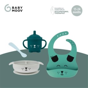 Babymoov Coffret Repas 15-24 m LEARN'ISY, 1 Bol, 1 Tasse, 1 Bavoir, 1 Cuillere, Chien