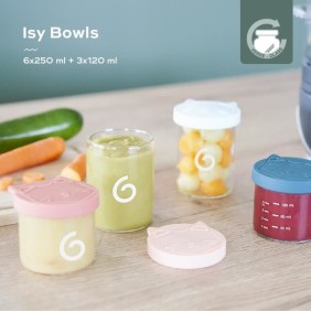 Babymoov ISY BOWLS 9 Pots de conservation en Verre Borosilicate Gradués - 6x250ml + 3x120ml