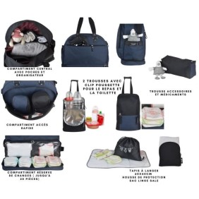 Sac a langer Week End BABY ON BOARD - Modele Team Moonlight - Grand format évolutif multifonction