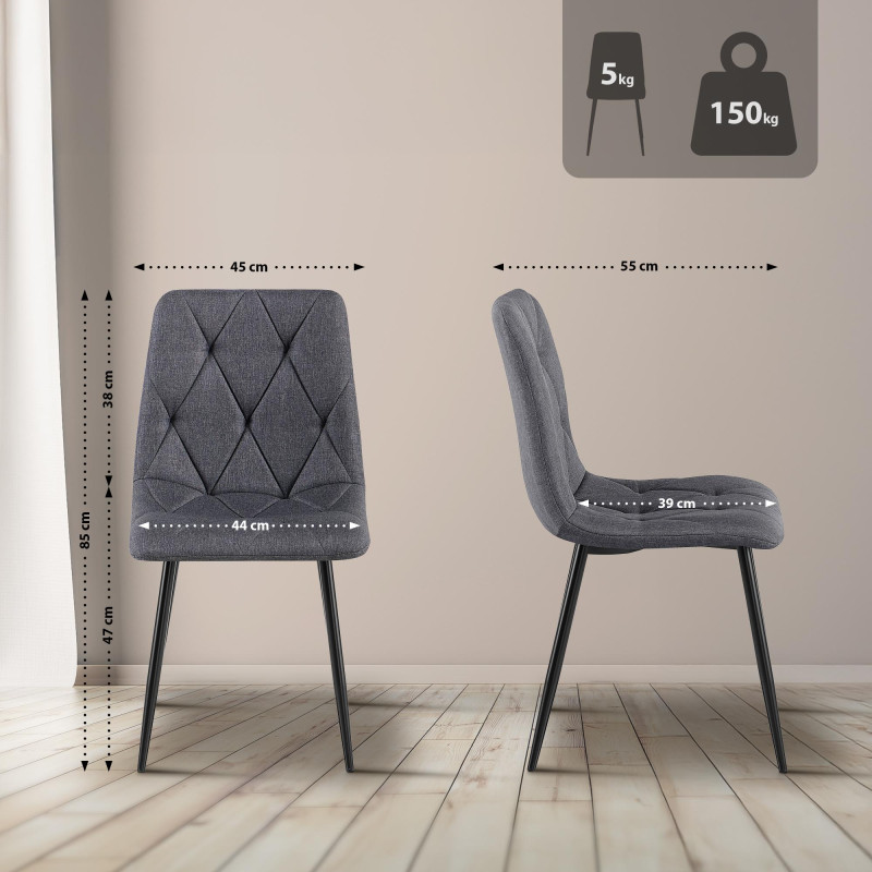 Lot de 2 chaises de salle à manger Clairton en tissu gris foncé