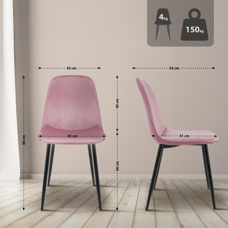 Lot de 4 chaises de salle à manger Maryam en velours rose