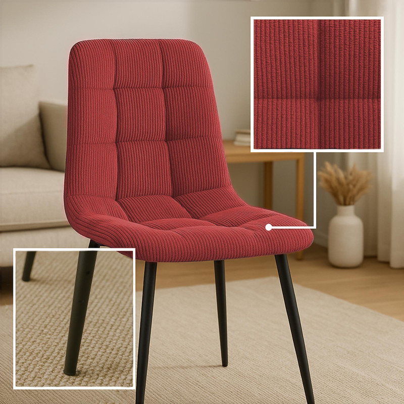 Lot de 2 chaises de salle à manger Tilde Cord bordeaux