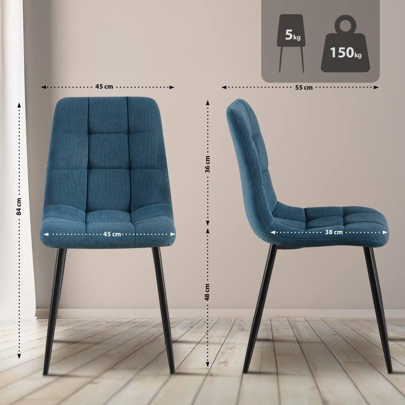 Ensemble de 4 chaises de salle à manger Tilde Cord bleu