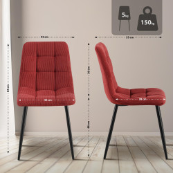 Lot de 4 chaises de salle à manger Tilde Cord bordeaux