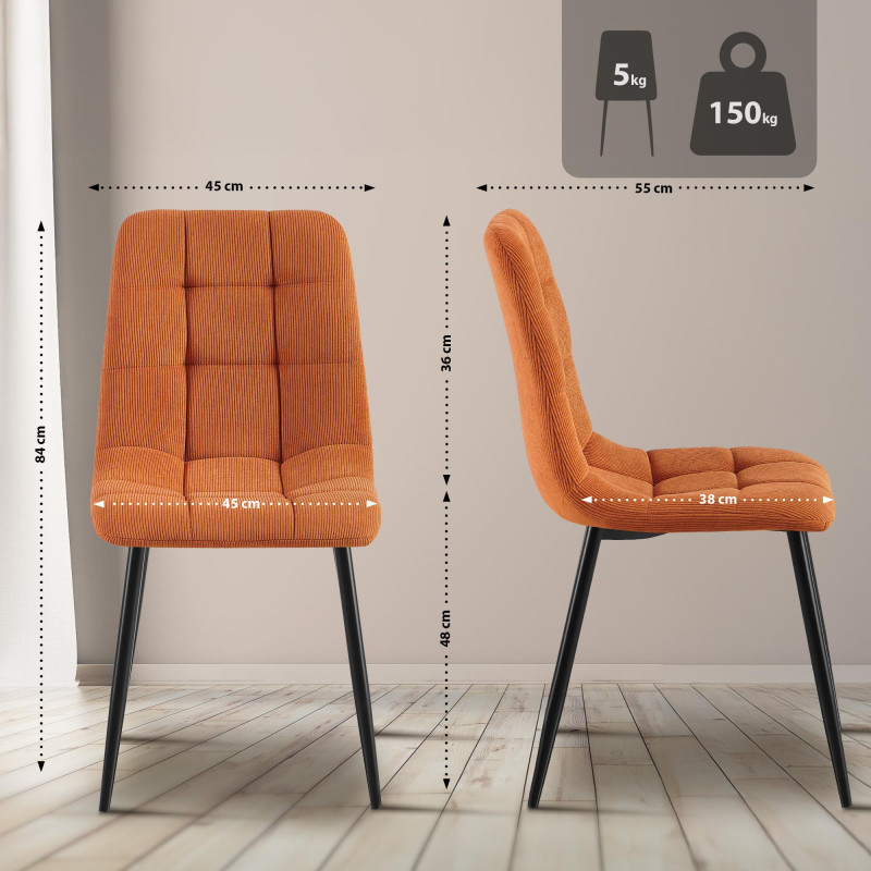 Ensemble de 4 chaises de salle à manger Tilde Cord orange