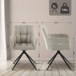 Lot de 2 chaises de salle à manger Jonah en tissu taupe