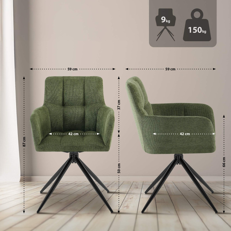 Lot de 2 chaises de salle à manger Jonah en tissu vert