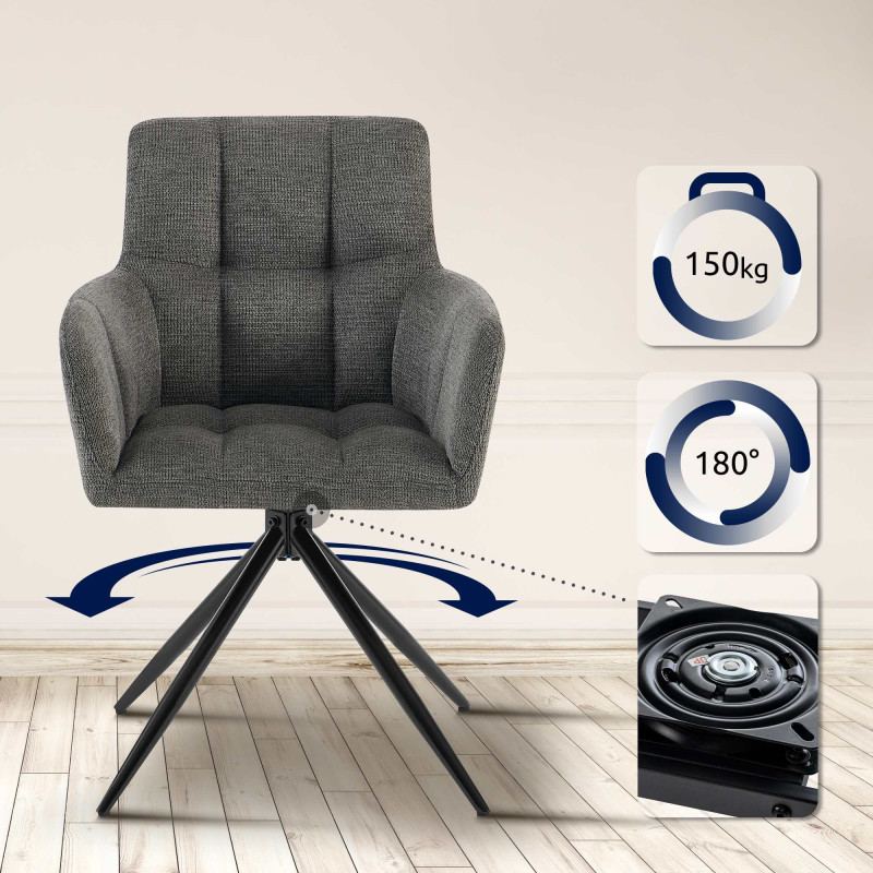 Lot de 2 chaises de salle à manger Jonah en tissu gris foncé