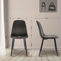 Ensemble de 2 chaises de salle à manger Maryam en velours anthracite