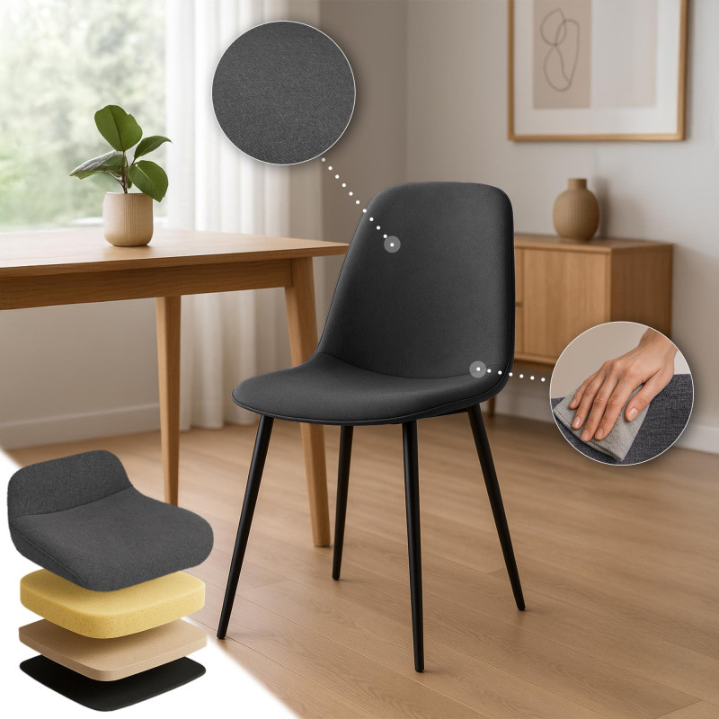Lot de 2 chaises de salle à manger Maryam en tissu gris foncé