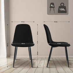 Lot de 2 chaises de salle à manger Maryam en tissu noir