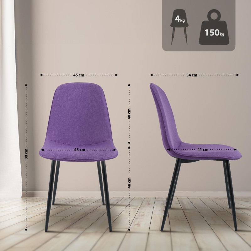 Lot de 2 chaises de salle à manger Maryam en tissu violet