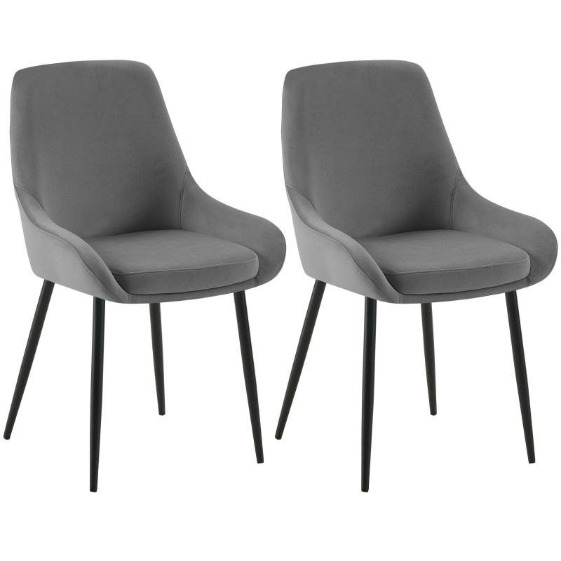 Lot de 2 chaises de salle à manger Elmira en velours noir gris foncé
