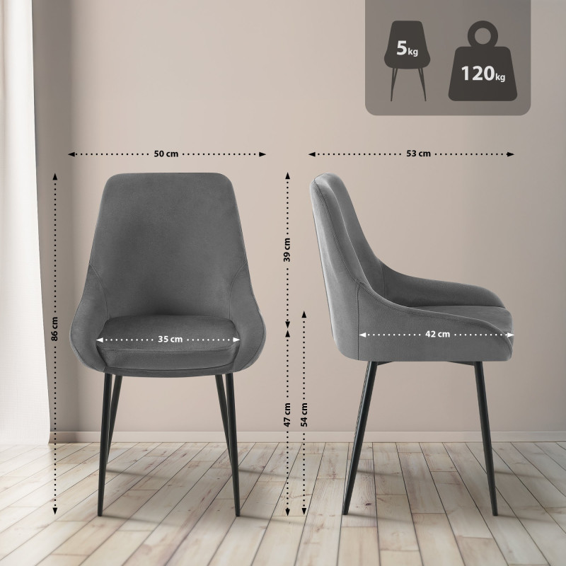 Lot de 2 chaises de salle à manger Elmira en velours noir gris foncé