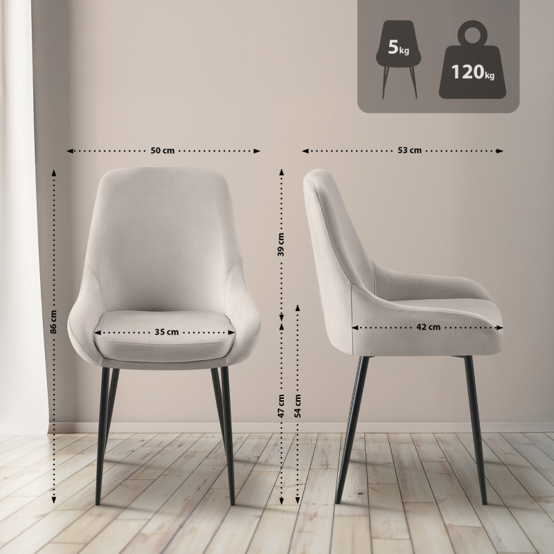 Lot de 2 chaises de salle à manger Elmira velours noir gris