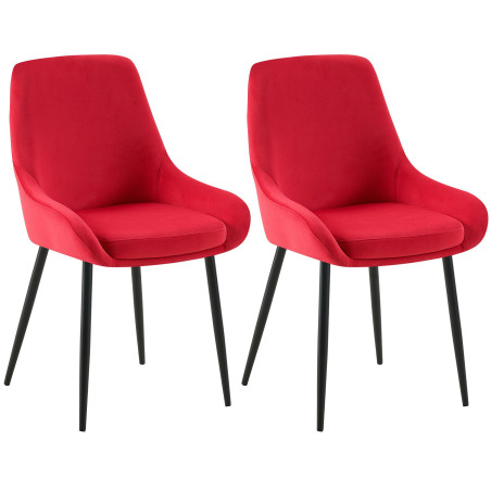 Ensemble de 2 chaises de salle à manger Elmira en velours noir et rouge