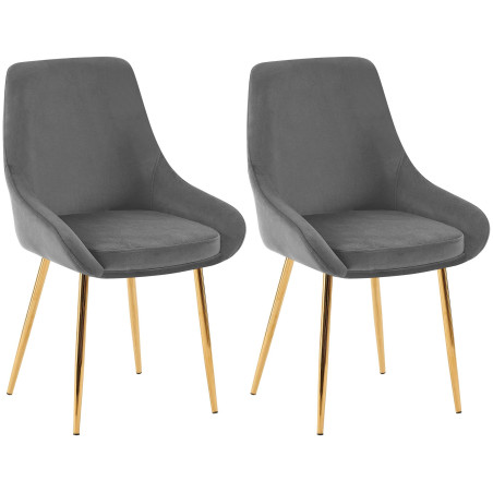 Lot de 2 chaises de salle à manger Elmira en velours doré gris foncé