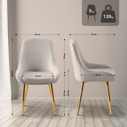 Lot de 2 chaises de salle à manger Elmira en velours gris doré
