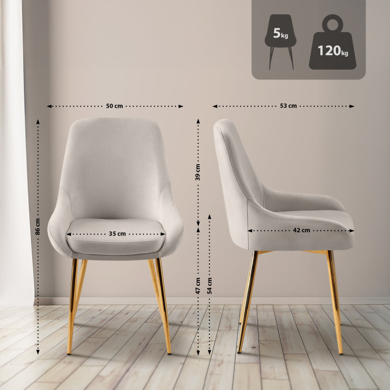 Lot de 2 chaises de salle à manger Elmira en velours gris doré