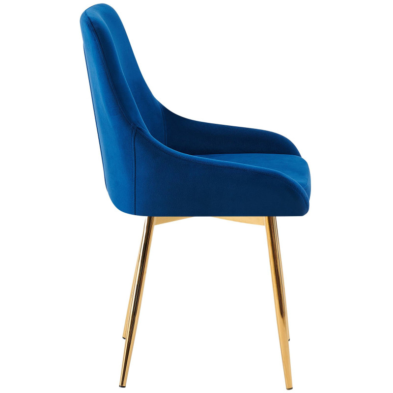 Lot de 2 chaises de salle à manger Elmira en velours doré bleu foncé