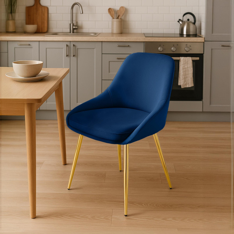 Lot de 2 chaises de salle à manger Elmira en velours doré bleu foncé
