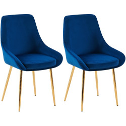 Ensemble de 2 chaises de salle à manger Elmira en velours doré et bleu foncé