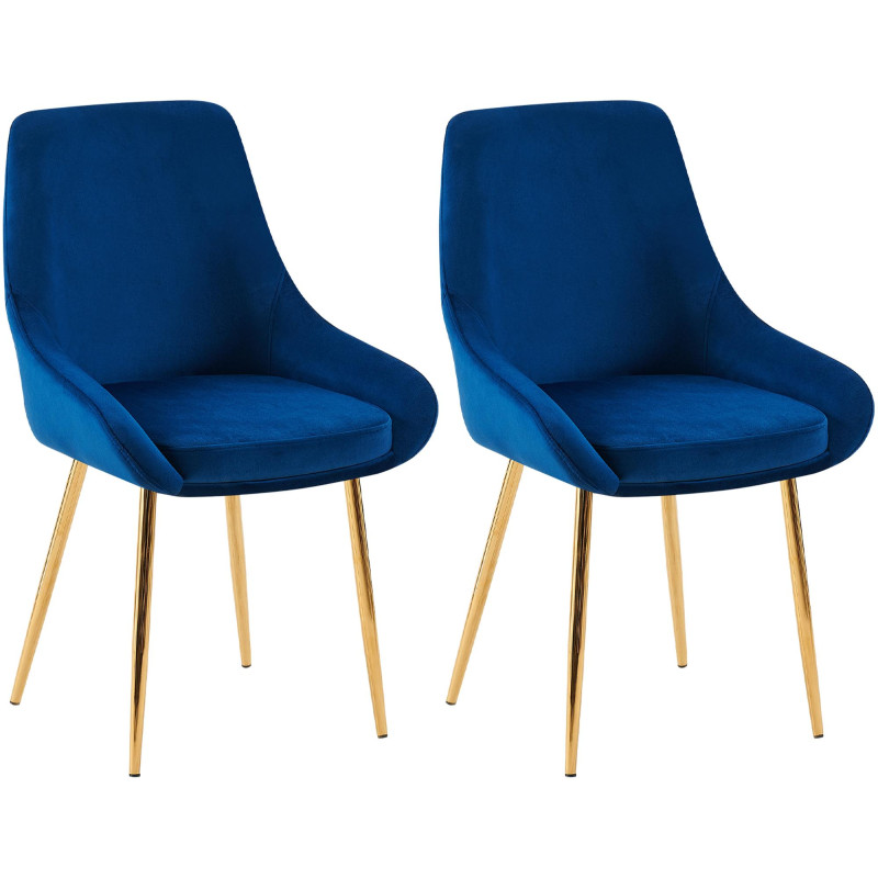 Lot de 2 chaises de salle à manger Elmira en velours doré bleu foncé