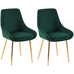 Ensemble de 2 chaises de salle à manger Elmira en velours doré et vert