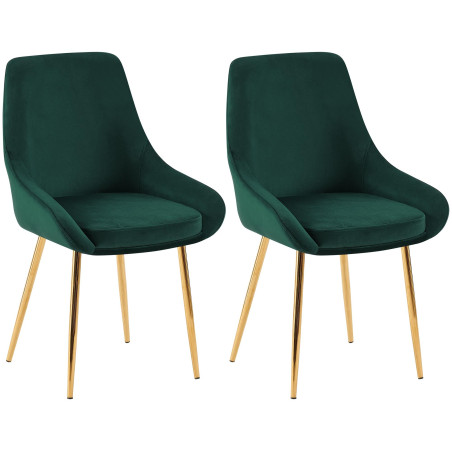 Lot de 2 chaises de salle à manger Elmira velours or vert