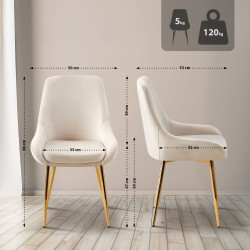 Lot de 2 chaises de salle à manger Elmira velours doré crème