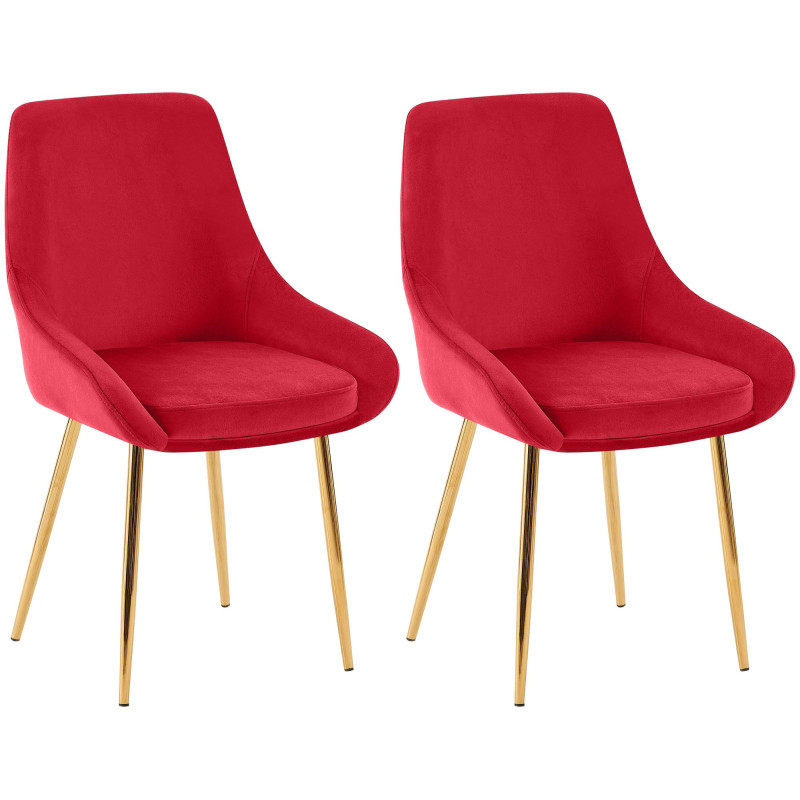 Lot de 2 chaises de salle à manger Elmira en velours doré rouge