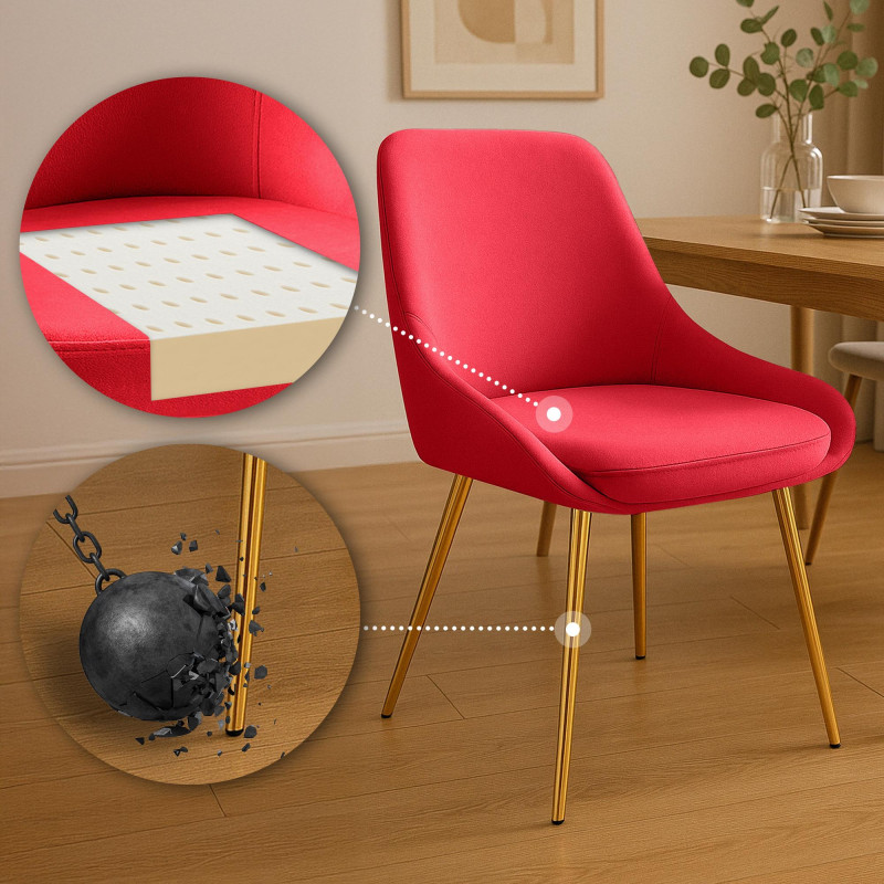 Lot de 2 chaises de salle à manger Elmira en velours doré rouge