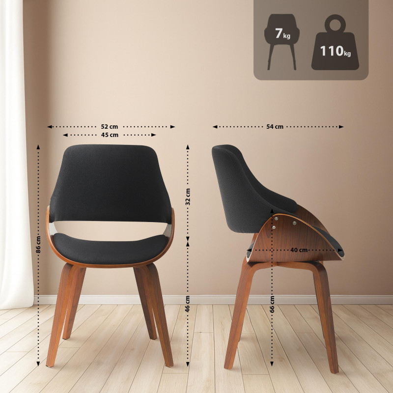 Lot de 2 chaises de salle à manger Vangale, noyer/noir