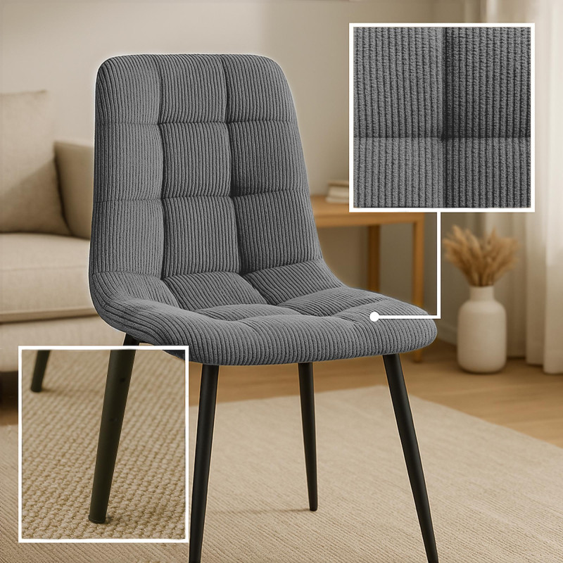 Lot de 2 chaises de salle à manger Antibes Cord gris