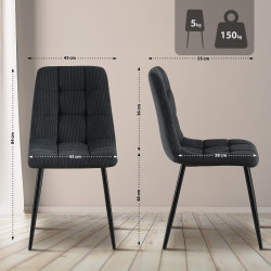 Lot de 2 chaises de salle à manger Antibes Cord noir