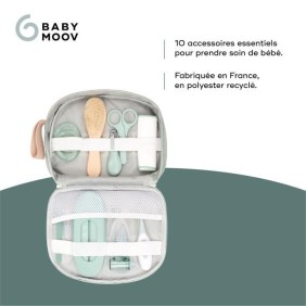 Babymoov Trousse de Soin Bébé - Des la naissance - En Tissu Recyclé Certifié GRS -10 Accessoires, Matcha