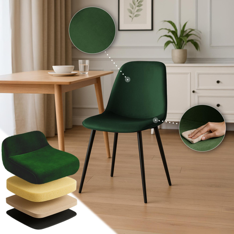 Lot de 4 chaises de salle à manger Maryam en velours vert