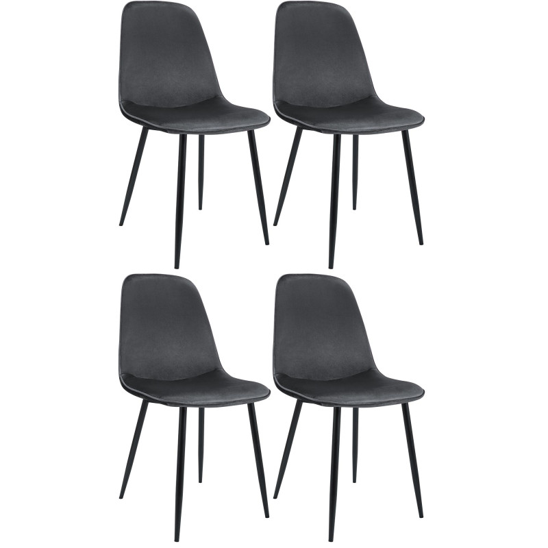 Lot de 4 chaises de salle à manger Maryam en velours gris foncé