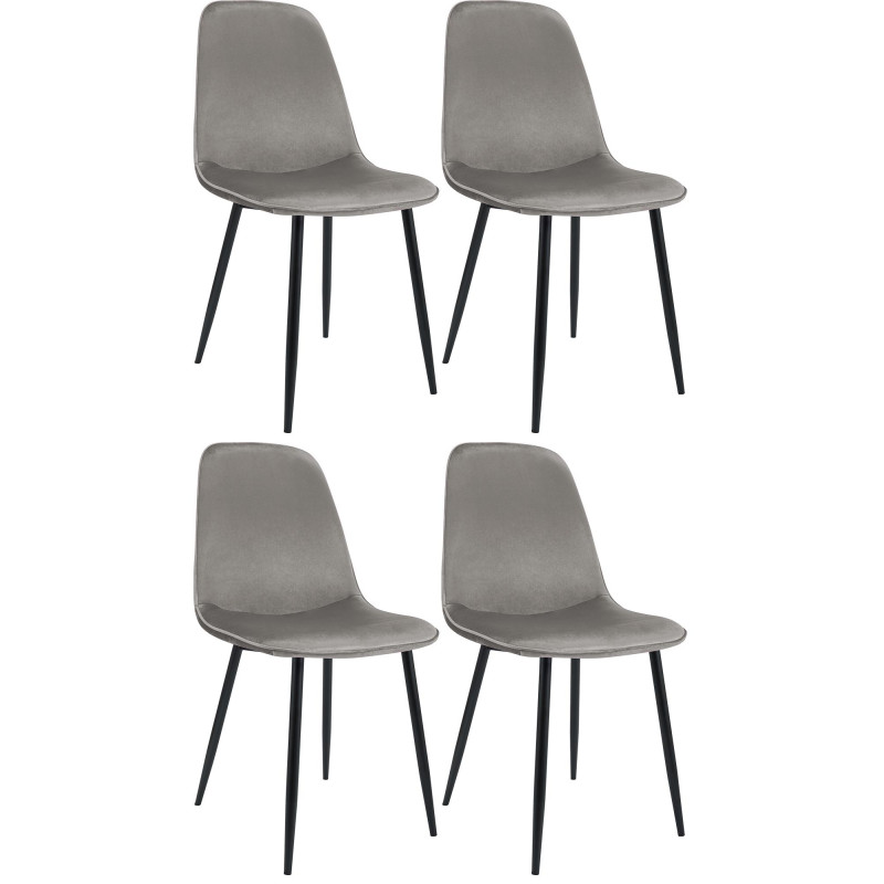 Lot de 4 chaises de salle à manger Maryam en velours gris clair