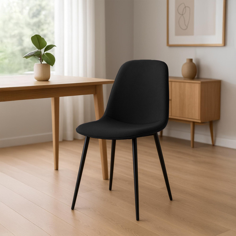 Lot de 4 chaises de salle à manger Maryam en tissu noir