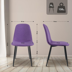 Lot de 4 chaises de salle à manger Maryam en tissu violet