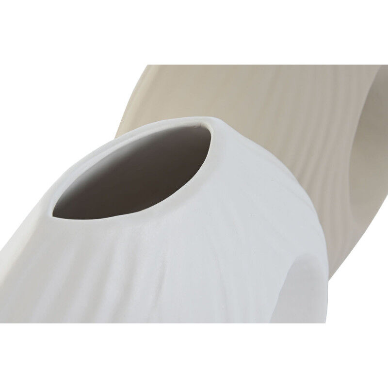Vase Home ESPRIT Blanc Beige Grès 33 x 15 x 34 cm (2 Unités)