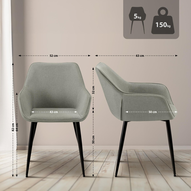 Lot de 2 chaises de salle à manger Luena en tissu gris clair