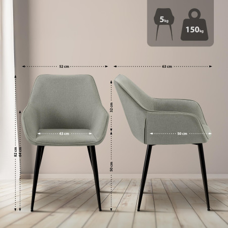 Lot de 2 chaises de salle à manger Luena en tissu gris clair
