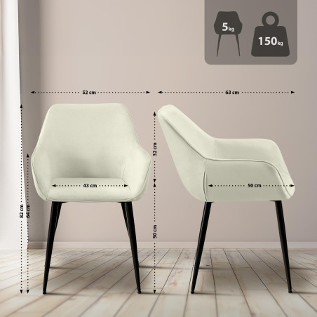 Lot de 2 chaises de salle à manger Luena tissu crème