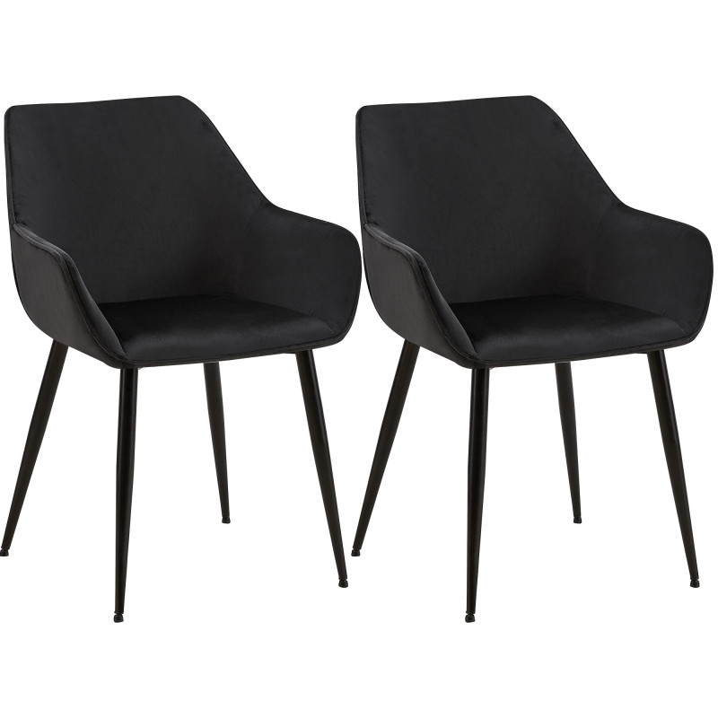 Lot de 2 chaises de salle à manger Luena en velours noir