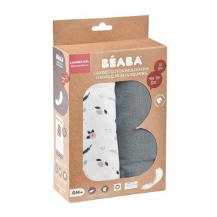 BEABA Lot de 2 langes bébé en mousseline de coton biologique, multi-usages, ultra doux et respirant, gris/flore